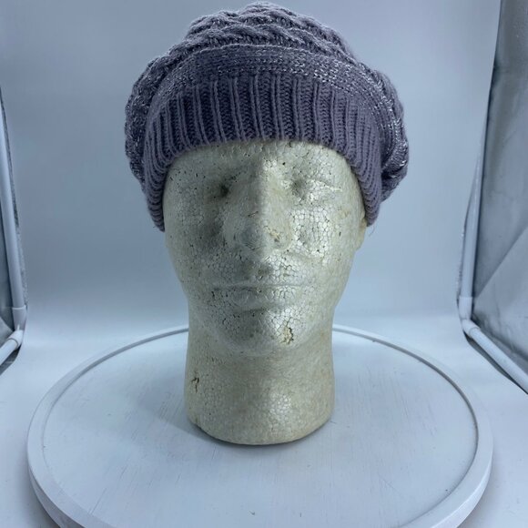 Dorfman Milano Scala Pronto Cable Knit Slouch Beret Hat Cap Purple Metallic - Picture 2 of 7